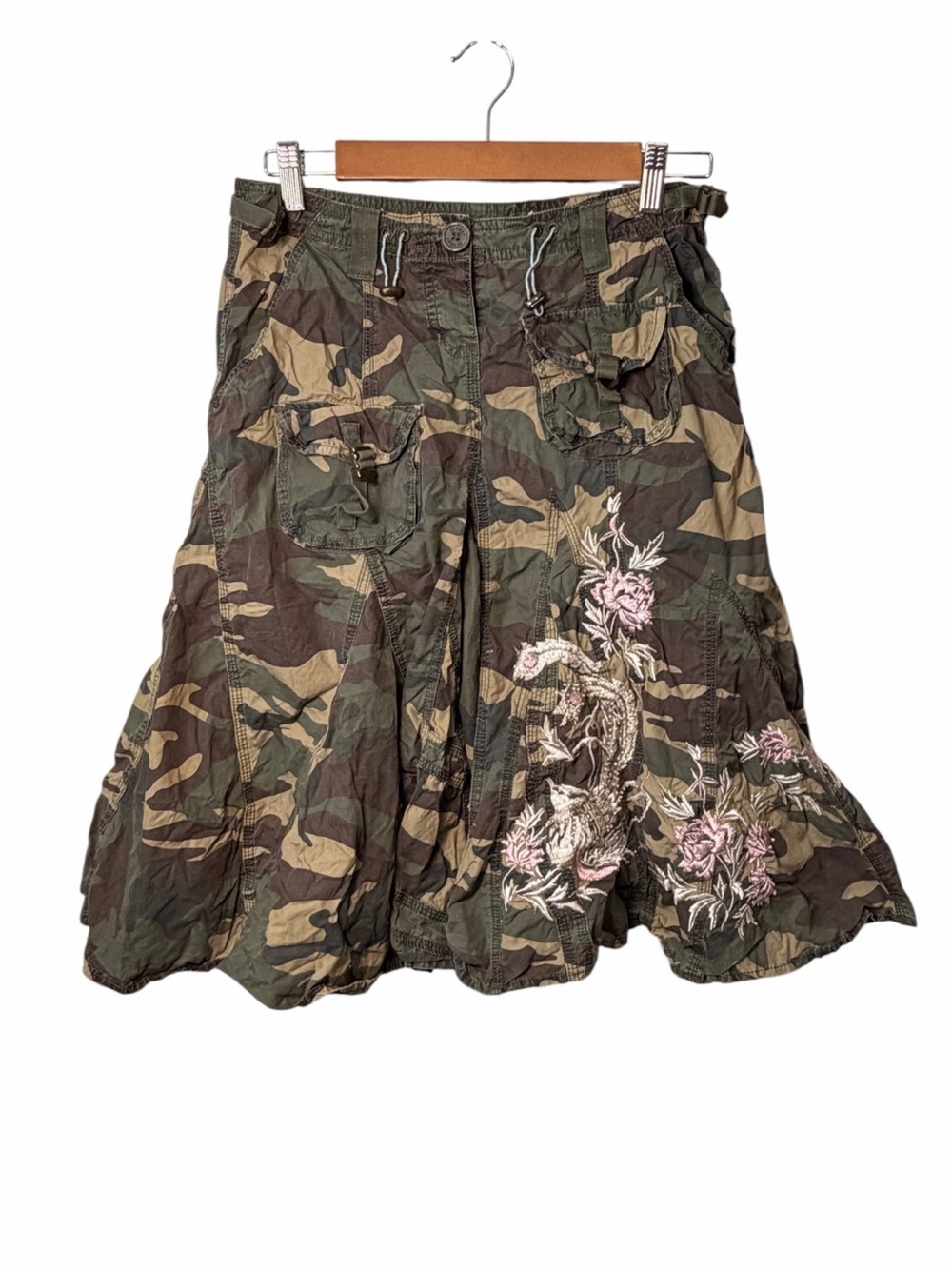 Vintage Y2K By Deep Camo Cargo Midi Skirt Embroidered Floral size L
